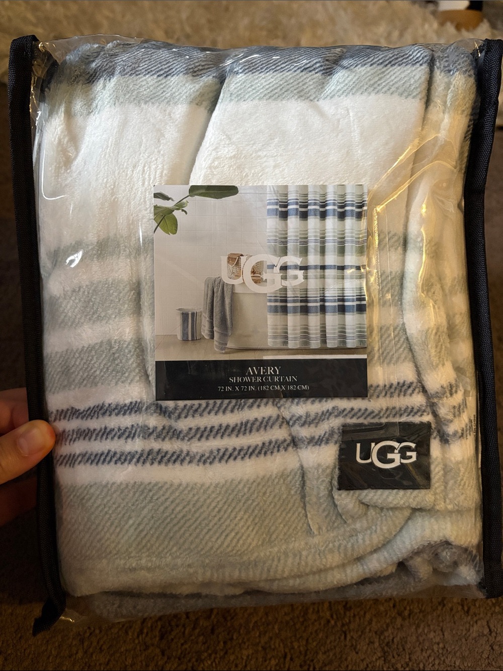 UGG Avery Striped Shower Curtain in White and Light Gray